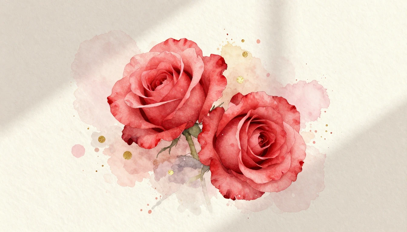 A beautiful watercolor painting of two delicate red roses in...