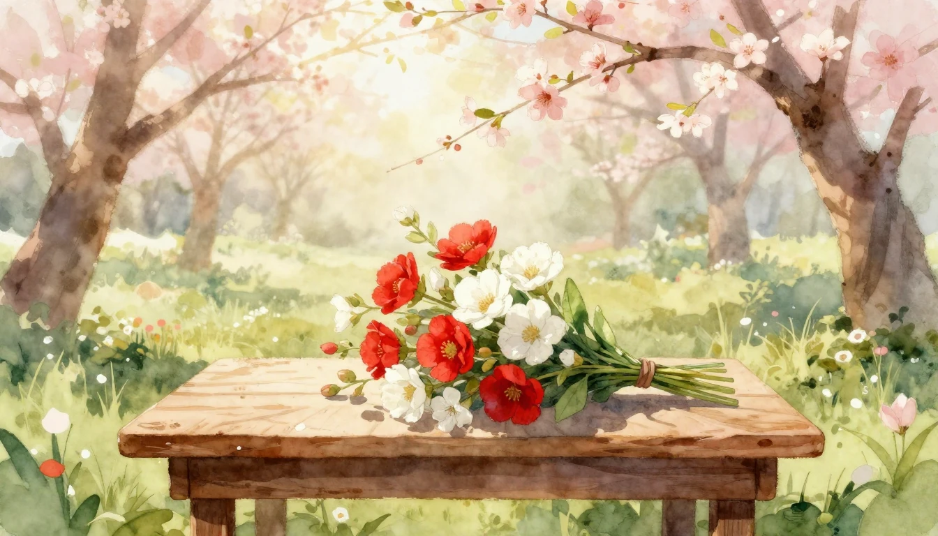 A heartwarming watercolor illustration of a beautiful bloomi...