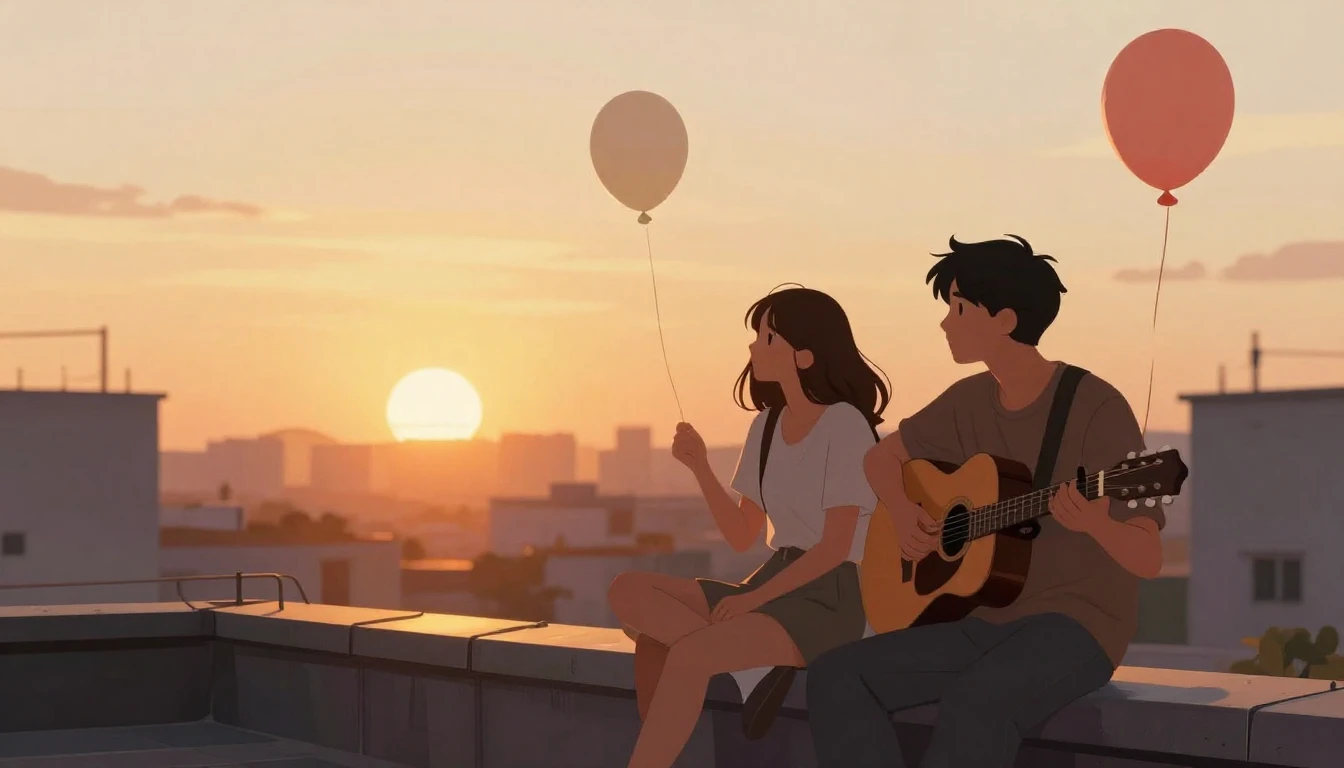 A heartwarming illustration of two friends sitting on a roof...