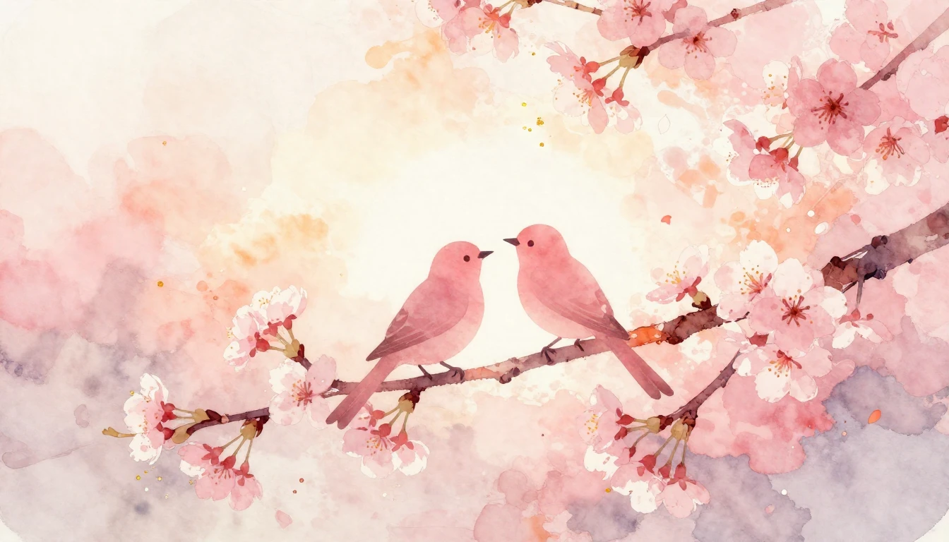 A delicate watercolor painting depicting two stylized silhou...