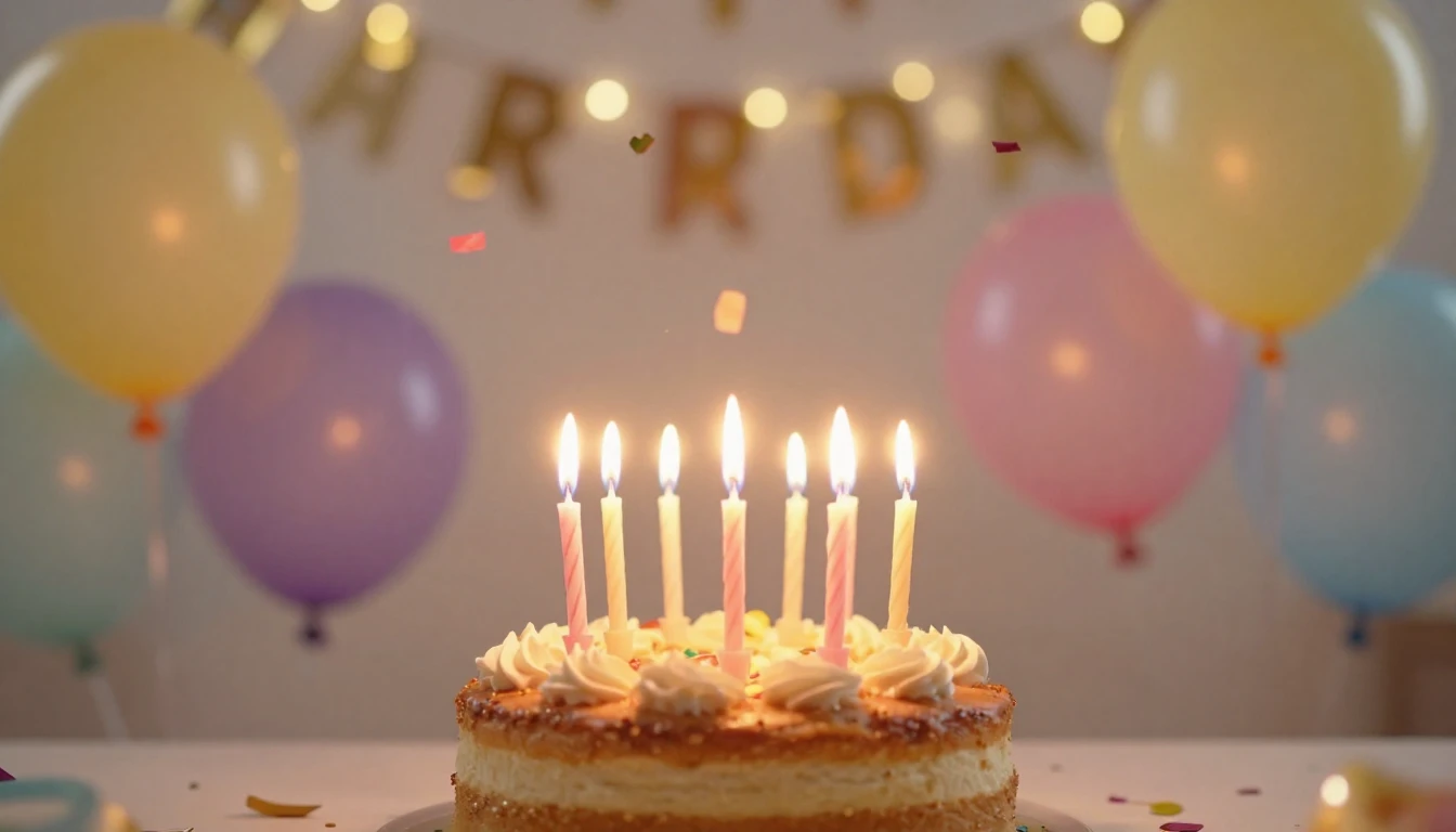 A festive birthday celebration scene, focusing on a brightly...