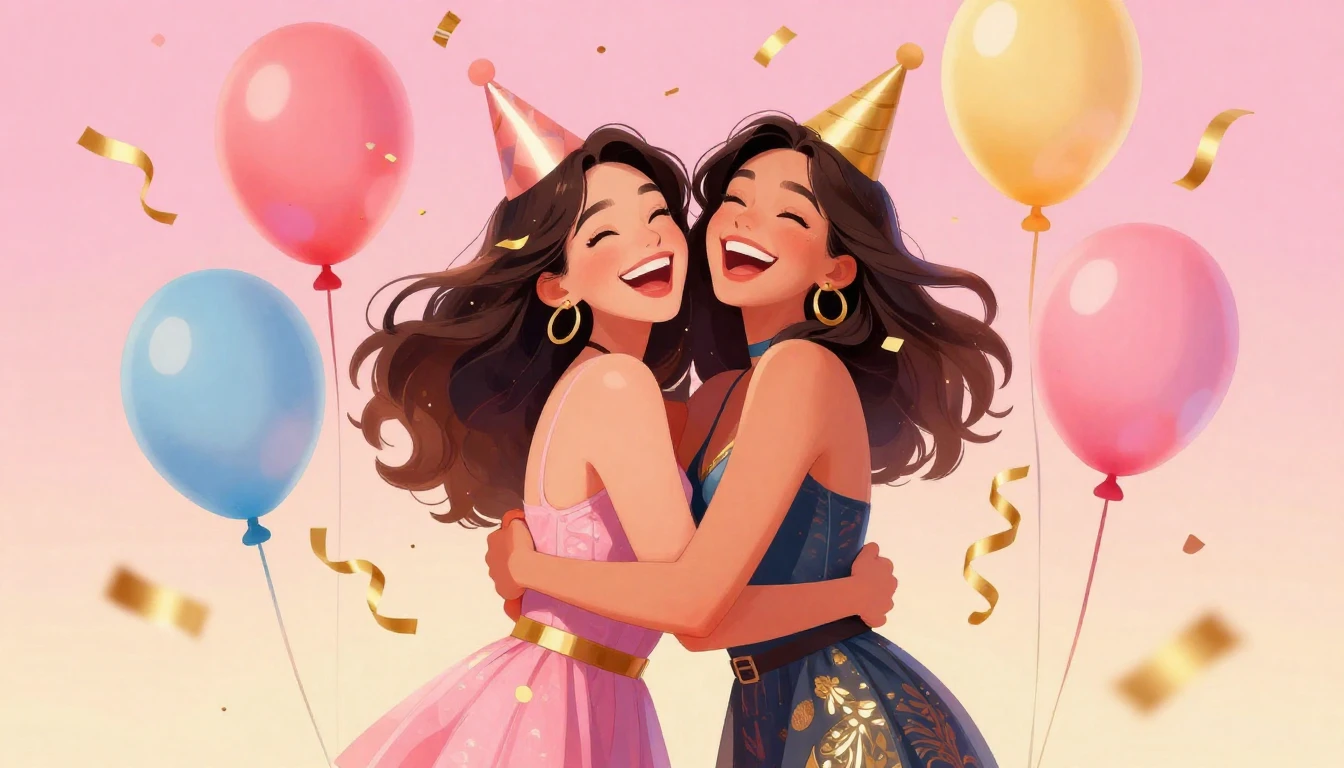 A vibrant digital art illustration of a birthday celebration...
