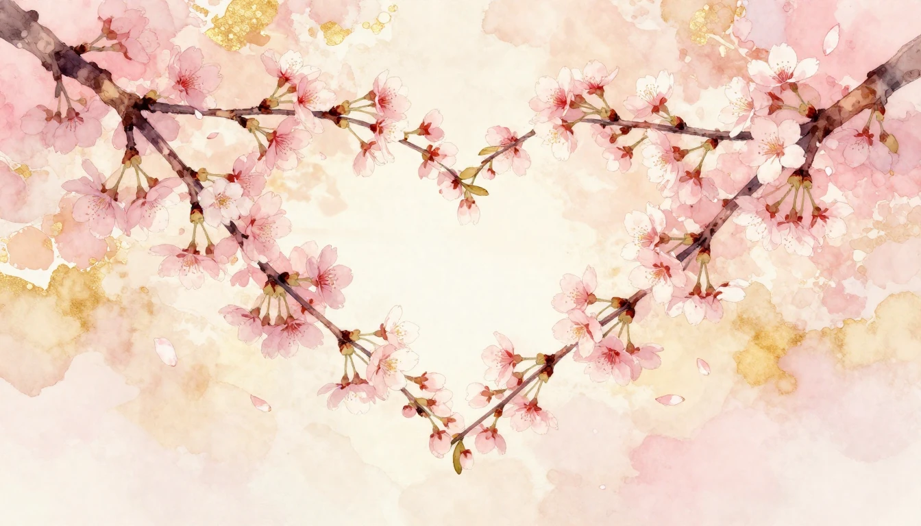 A delicate watercolor painting of two intertwined cherry blo...