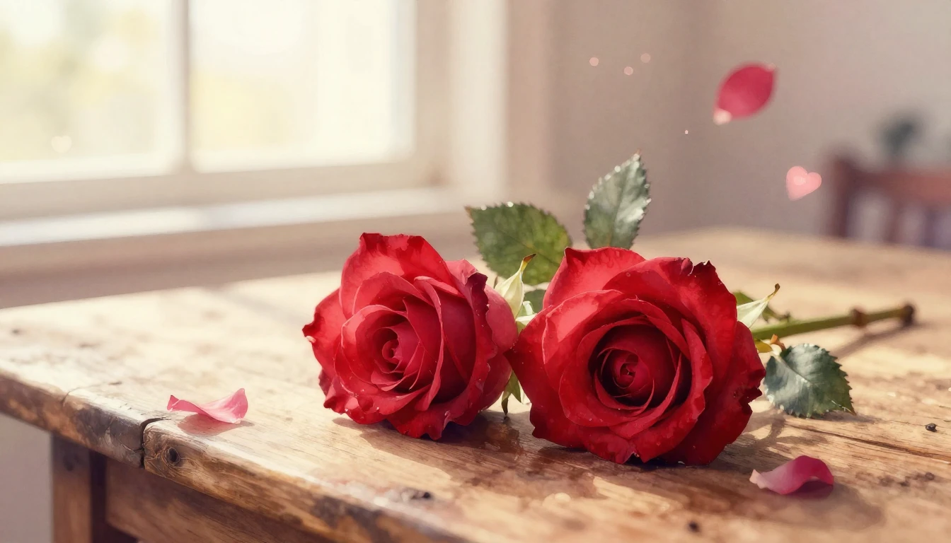 A beautiful watercolor painting of two delicate red roses in...