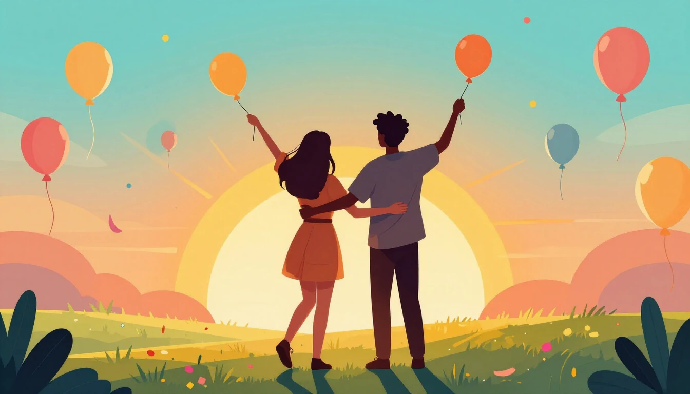 A vibrant and joyful digital art illustration representing f...