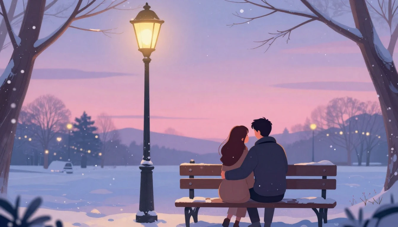 A romantic and dreamy illustration of a couple sitting on a ...