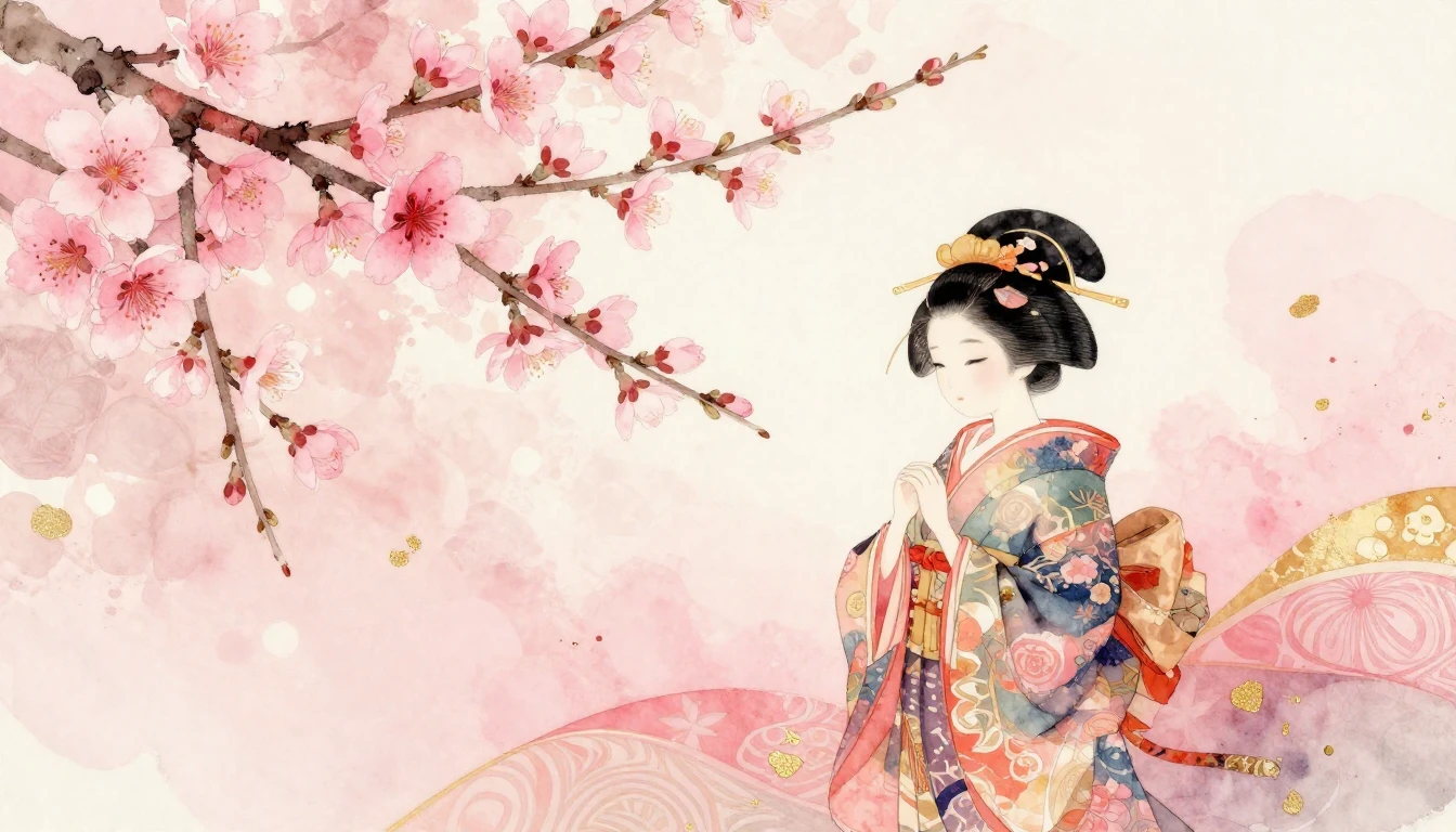 A soft watercolor painting of delicate pink peach blossoms a...