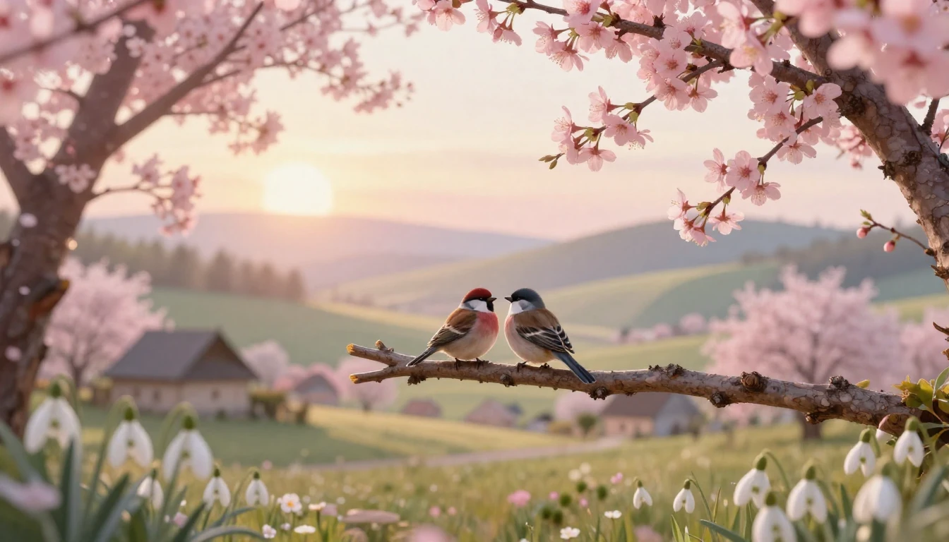 A serene spring landscape in a traditional Romanian village ...