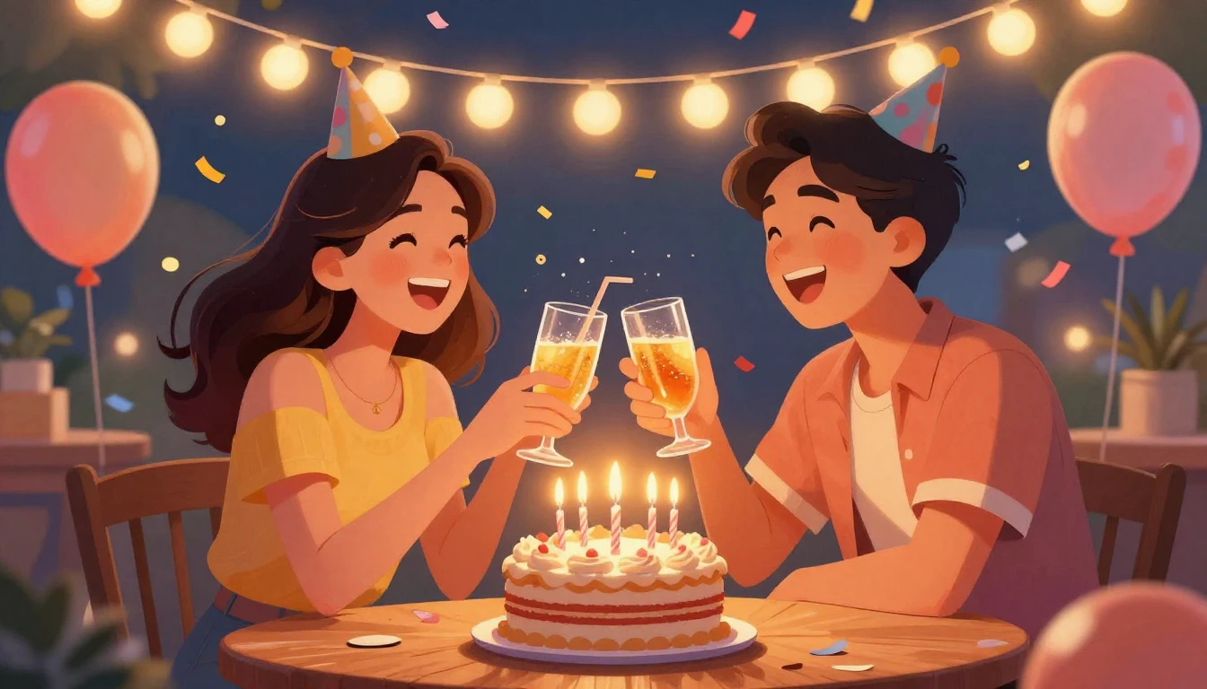 A joyful and vibrant digital illustration celebrating a birt...