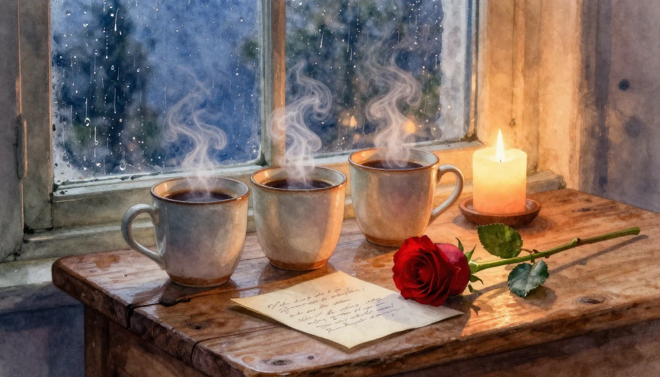 A romantic and cozy still life composition. A rustic wooden ...