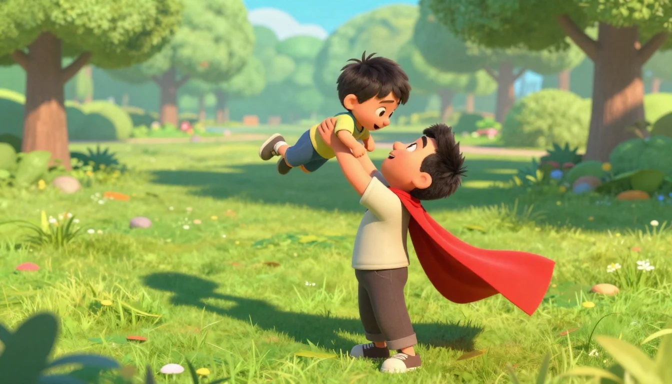 A heartwarming 3D animated scene featuring a father and his ...