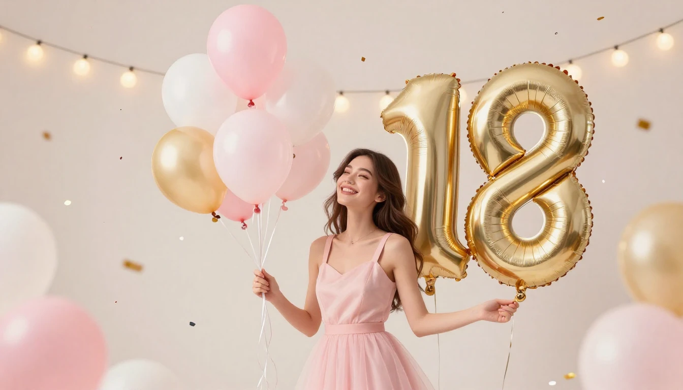 A festive and elegant illustration for an 18th birthday cele...