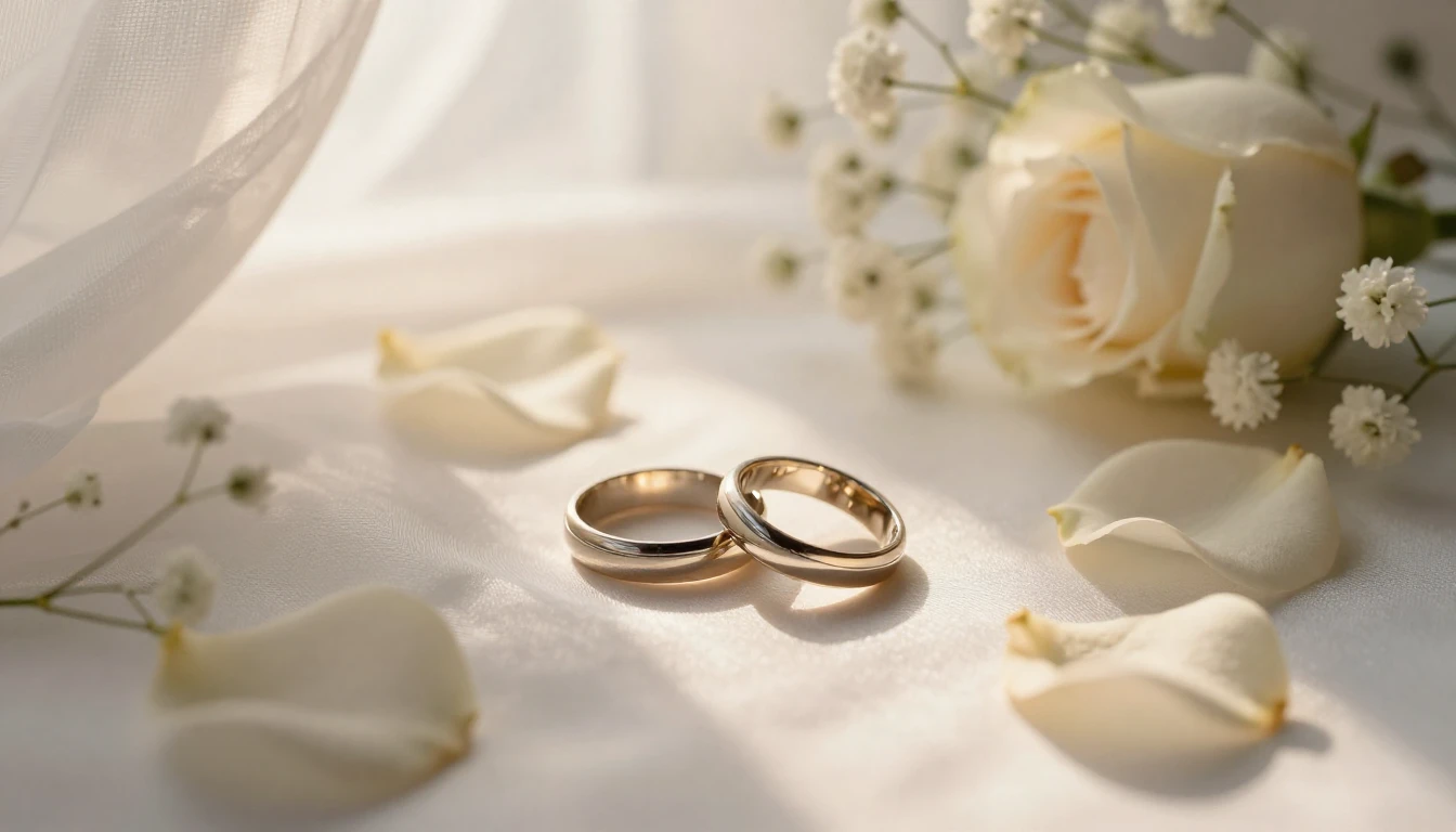 A close-up, romantic composition of two wedding rings restin...