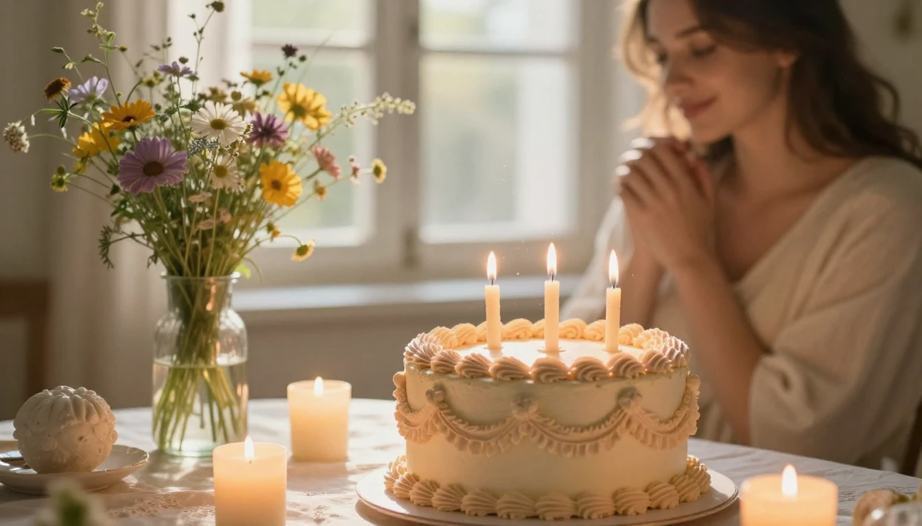 A beautiful and elegant birthday setting, featuring a soft p...