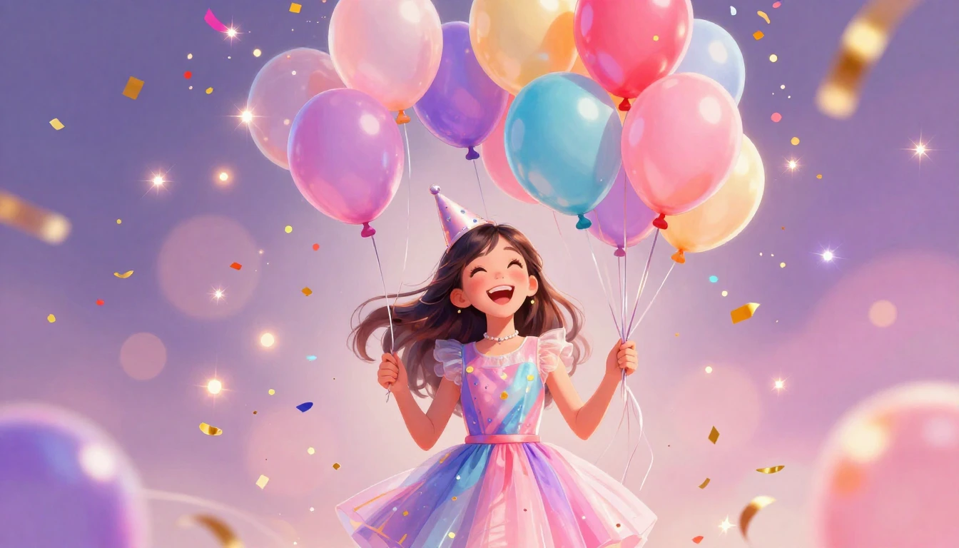 A vibrant and festive digital art illustration for a birthda...