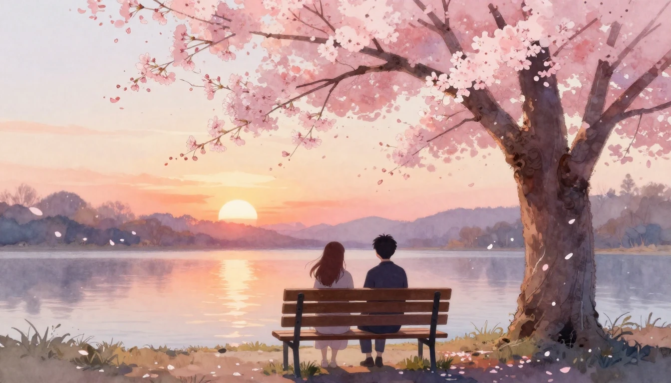 A beautiful watercolor painting depicting two silhouettes of...