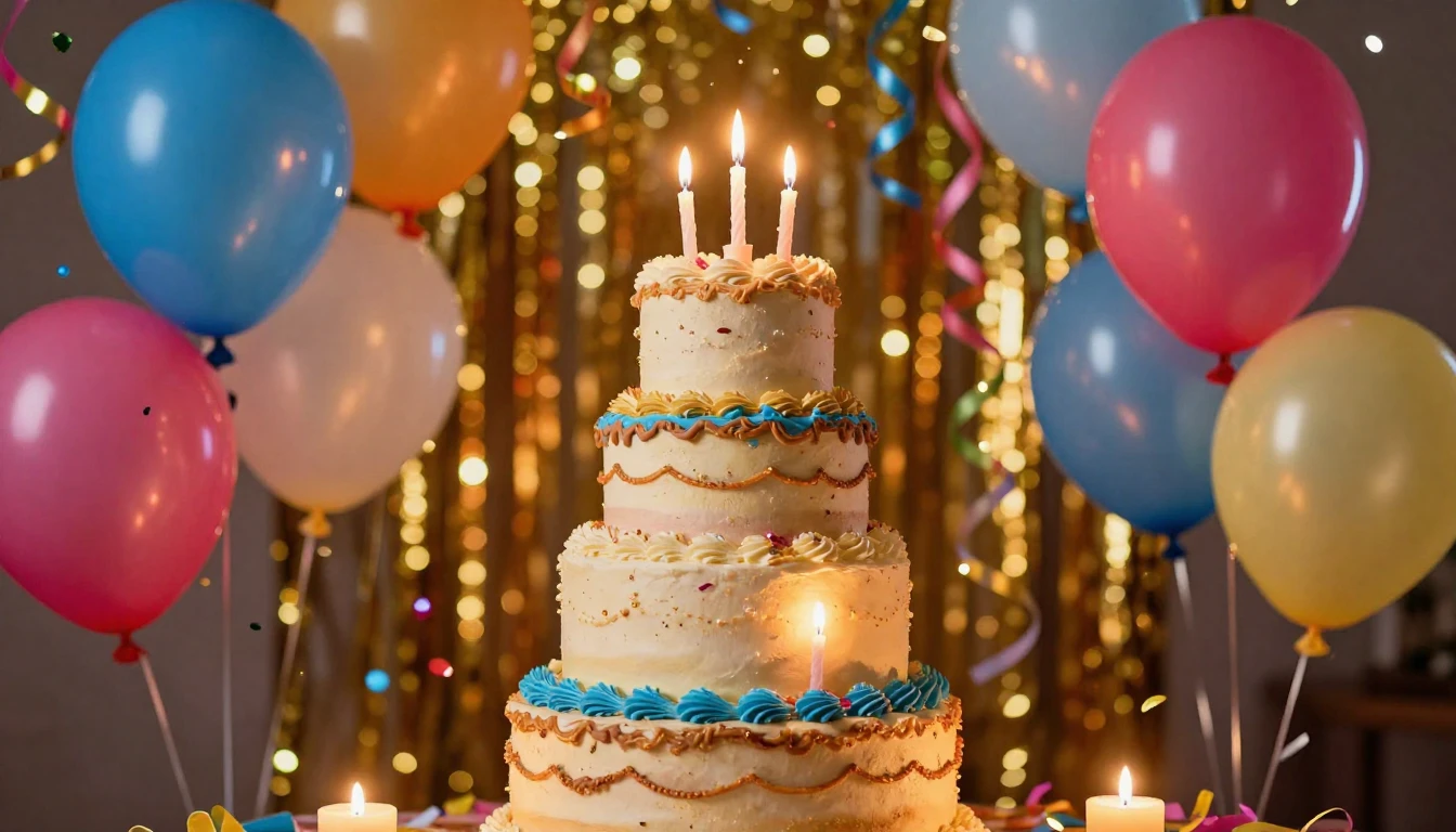 A vibrant and colorful celebration scene featuring a multi-t...