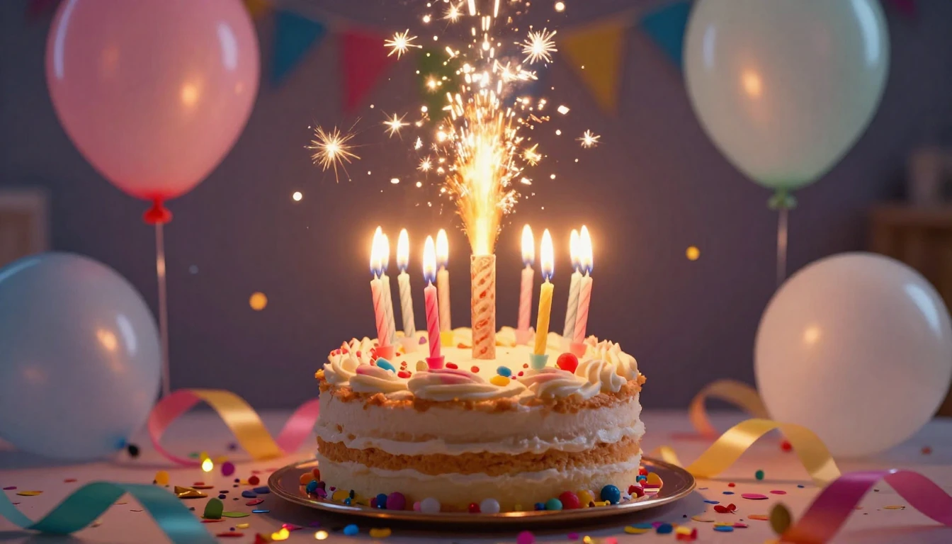 A festive and joyful scene of a beautifully decorated birthd...