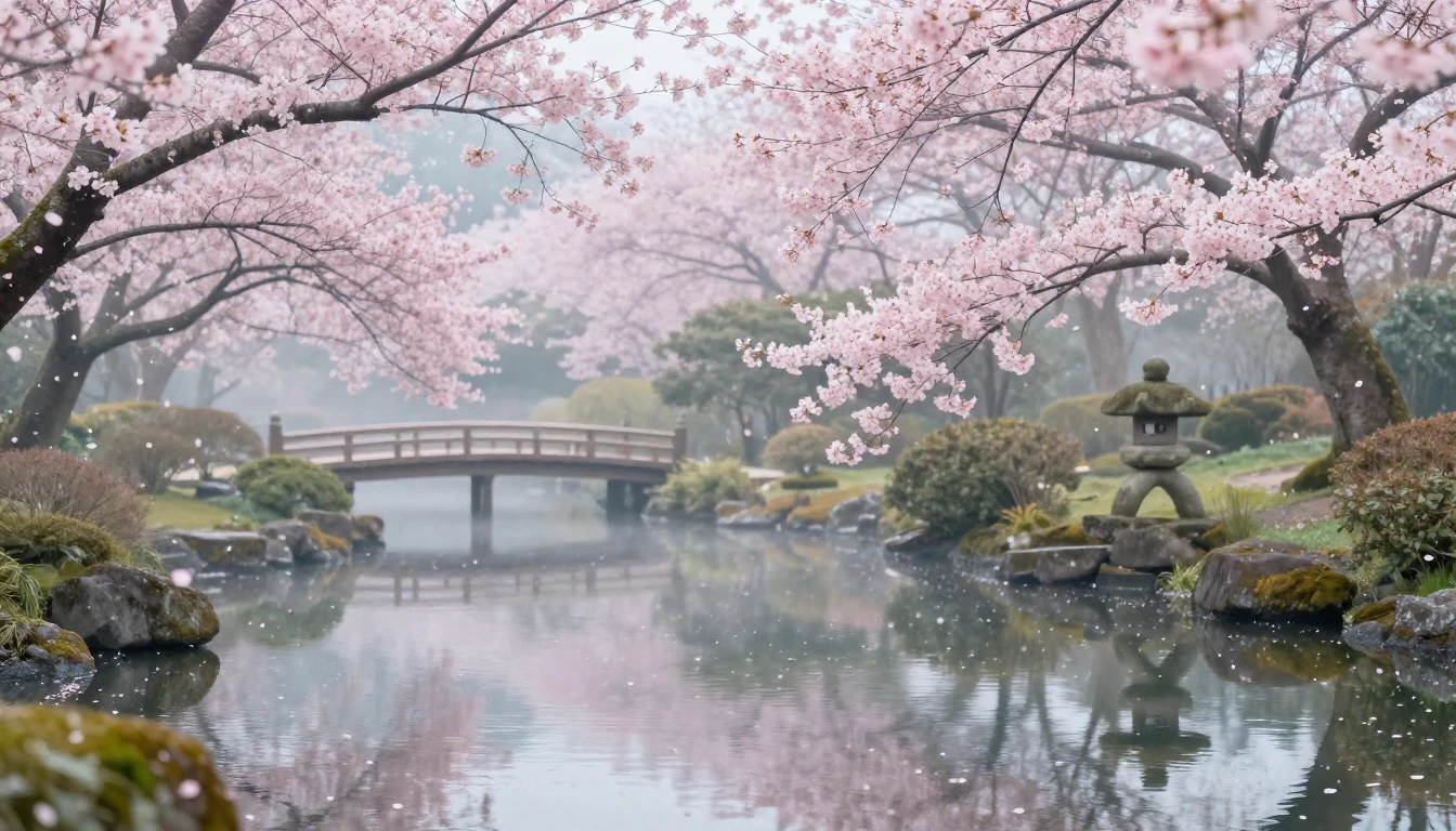 A breathtaking landscape of a traditional Japanese garden du...