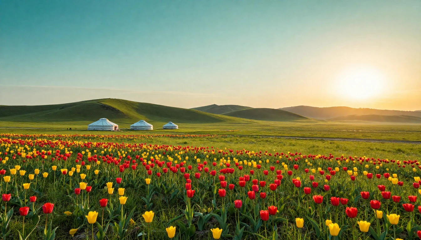 A breathtaking and serene landscape of the vast steppe durin...
