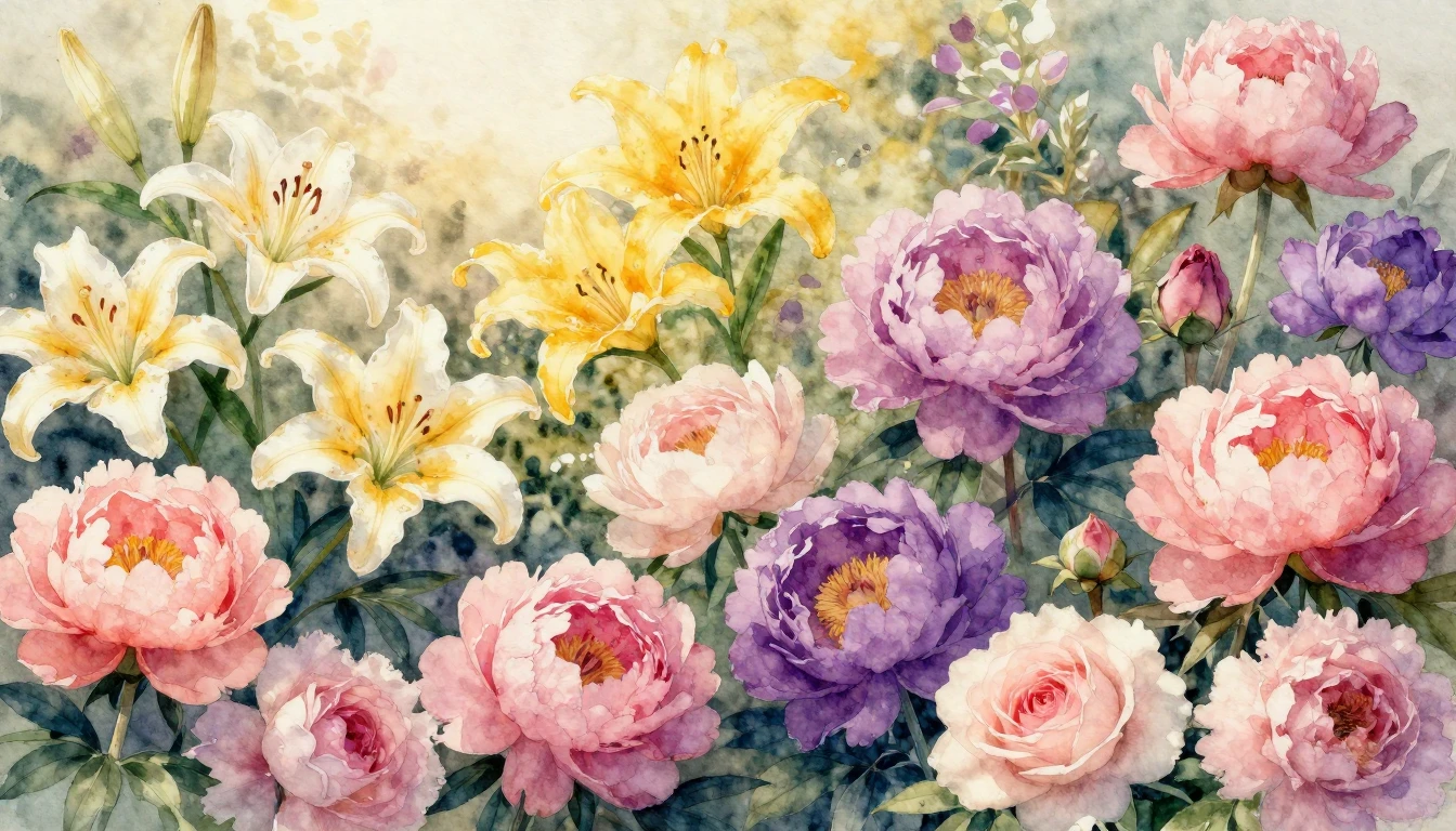 A beautiful and vibrant watercolor painting of a diverse gar...