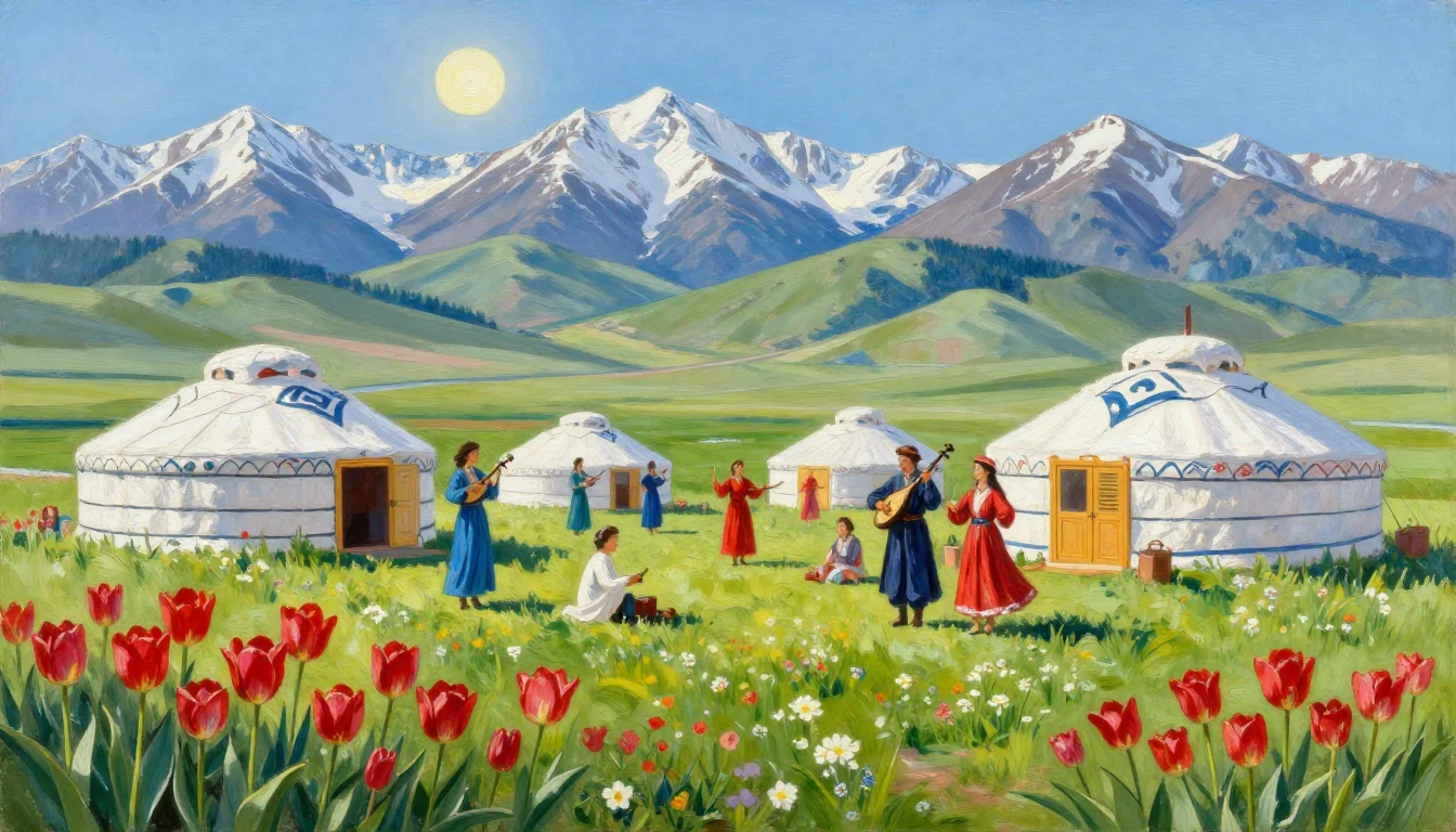 A vibrant and colorful oil painting depicting a beautiful sp...