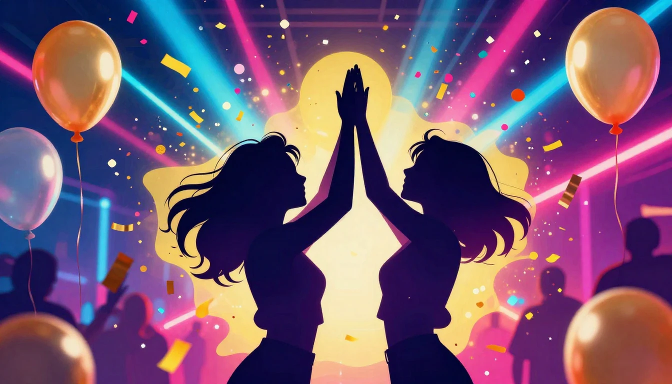 A vibrant and energetic party scene designed as a music albu...