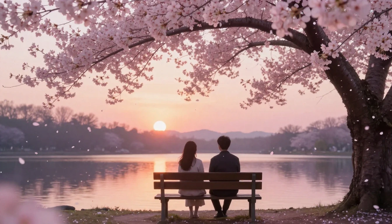 A dreamy and ethereal scene featuring two delicate silhouett...