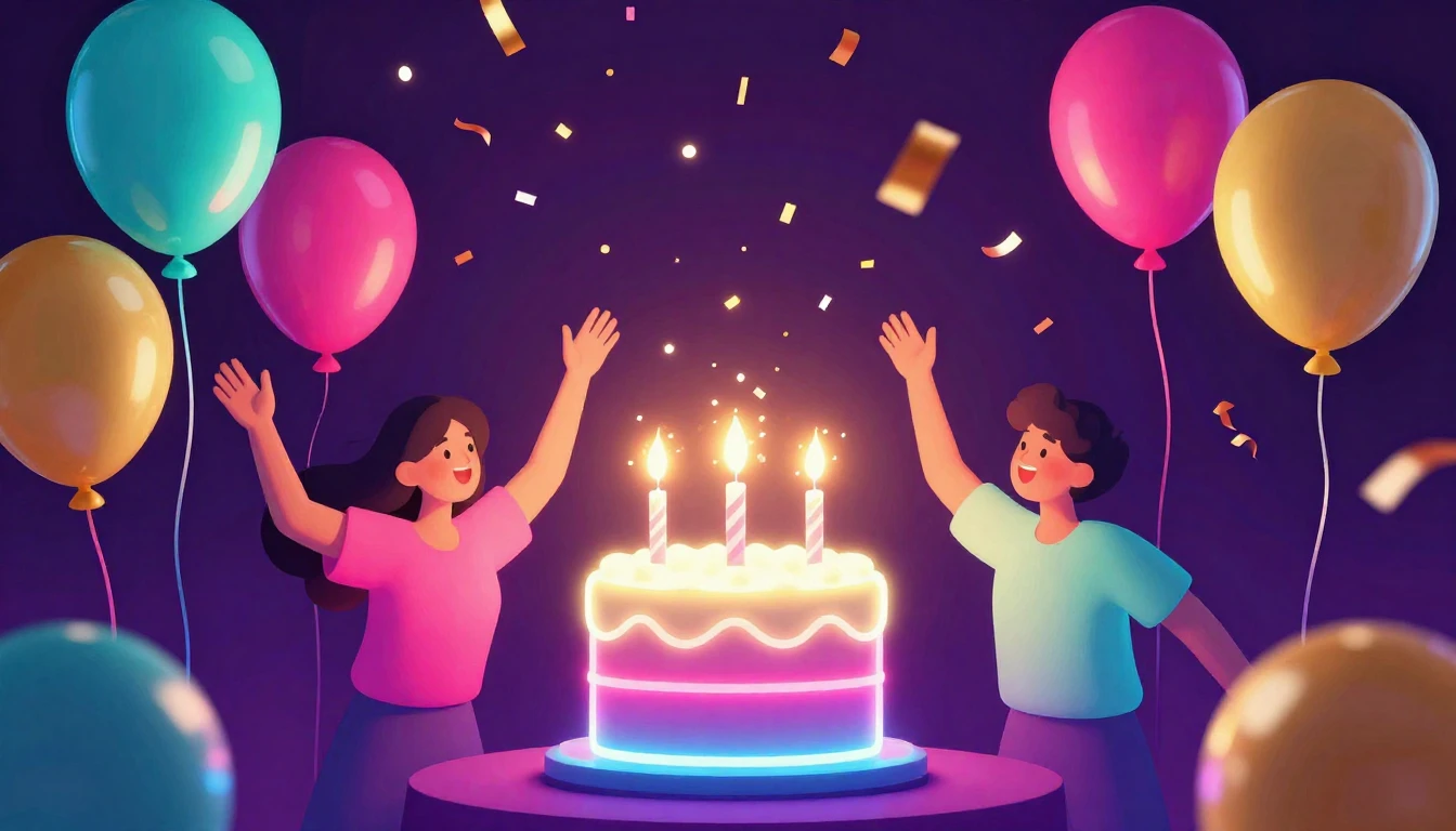 A vibrant and energetic birthday celebration scene, centered...