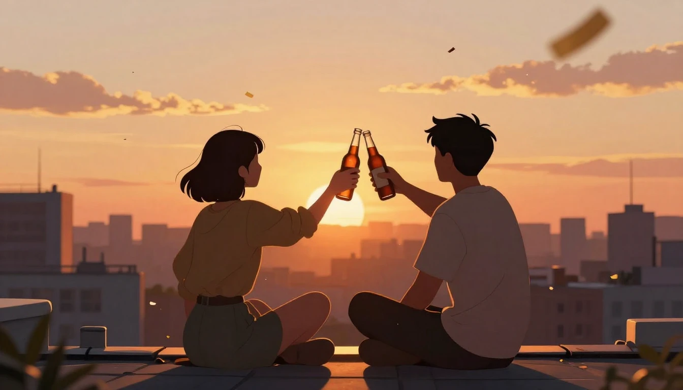 A vibrant and heartwarming illustration of two friends sitti...