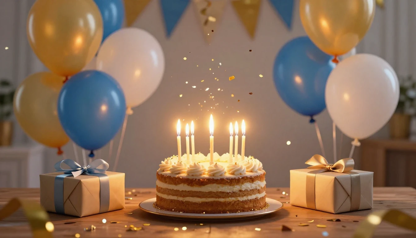 A vibrant and festive birthday celebration scene. In the cen...