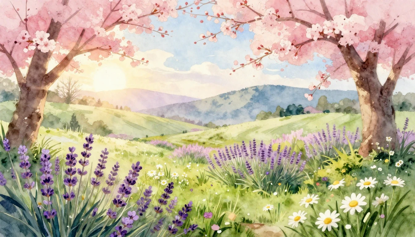 A serene and detailed watercolor illustration of a vibrant s...