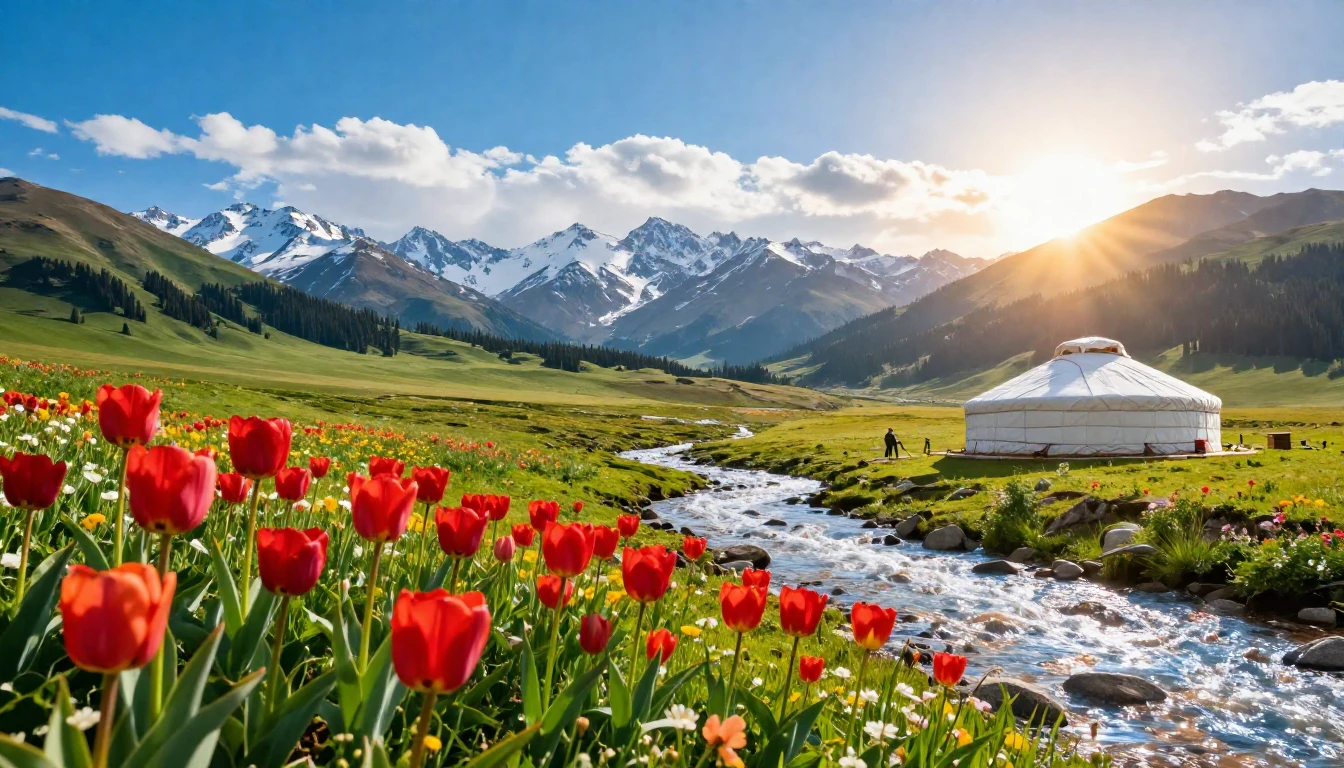 A breathtaking landscape of Central Asian highlands with sno...