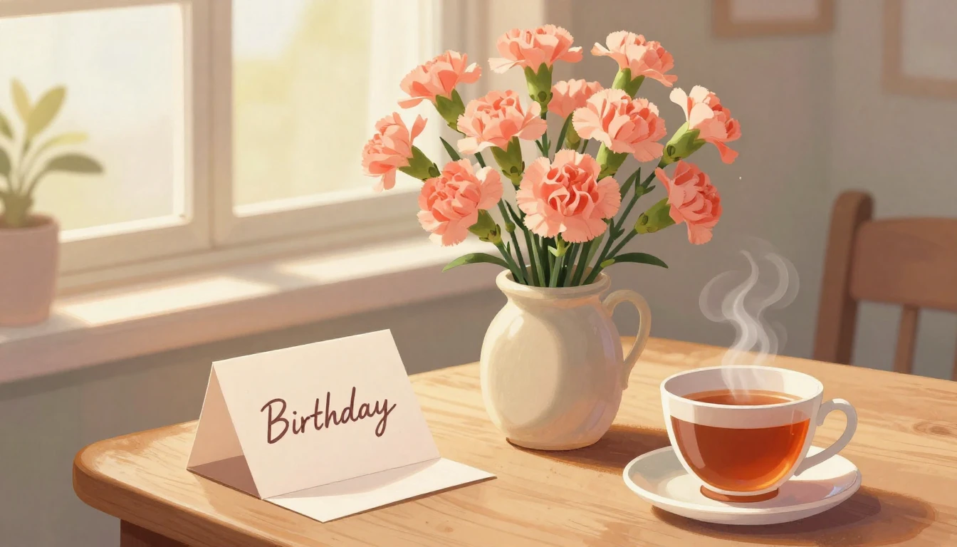 A warm and gentle illustration of a beautiful bouquet of car...