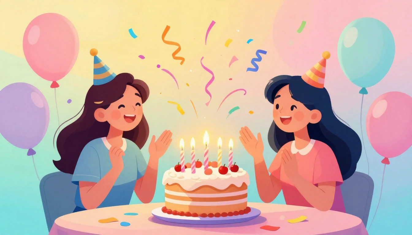 A vibrant digital artwork depicting a joyful birthday celebr...