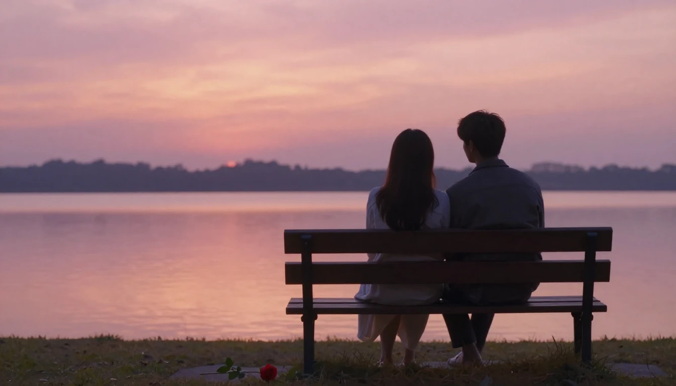 A soft and dreamy romantic scene featuring a silhouette of a...