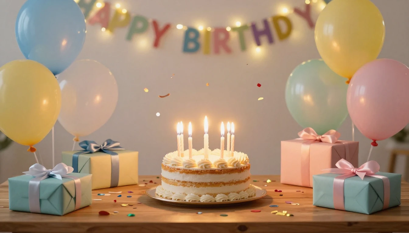 A joyful and vibrant birthday celebration scene. A beautiful...