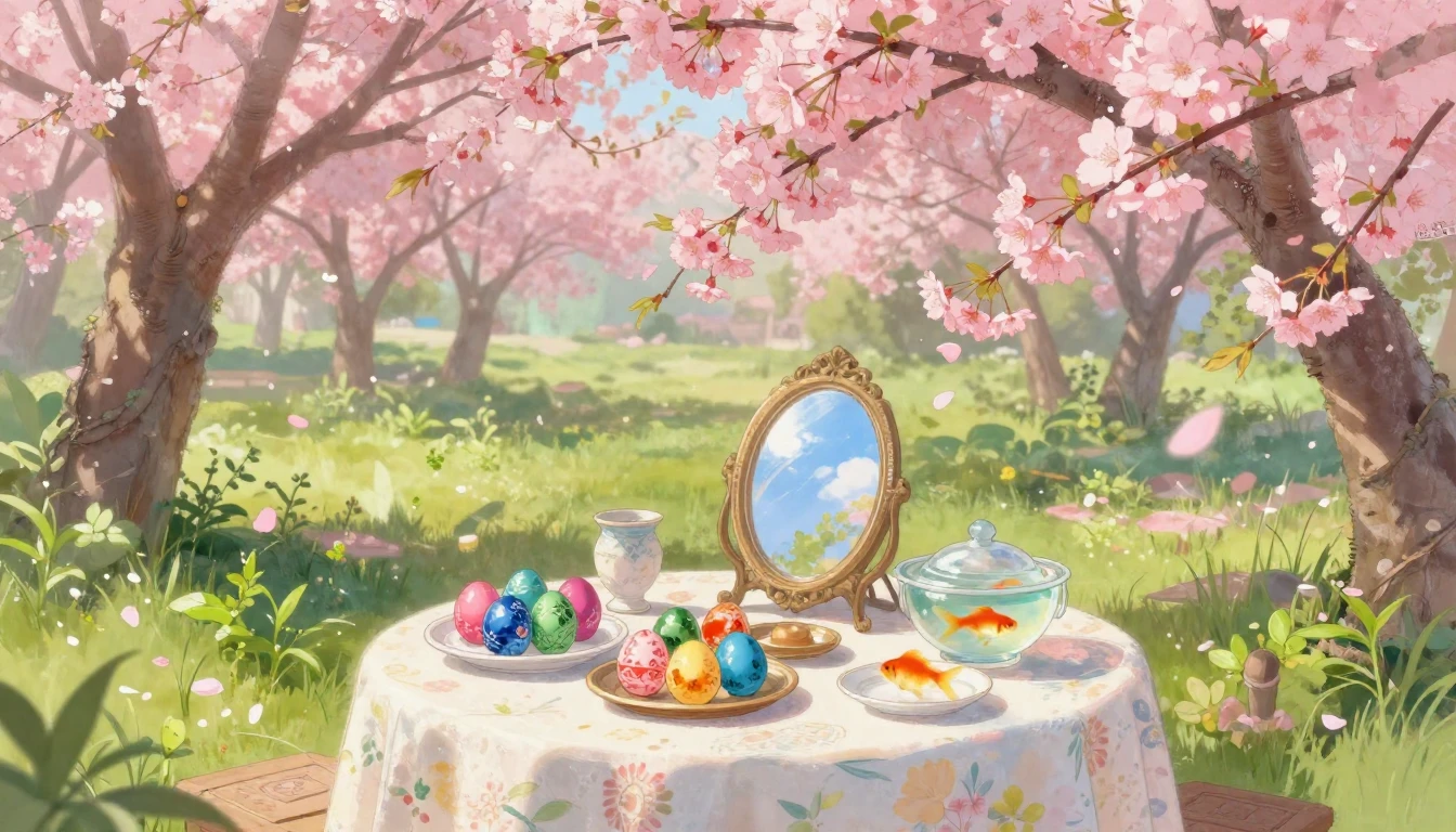 A lush Persian garden in full bloom during the spring equino...