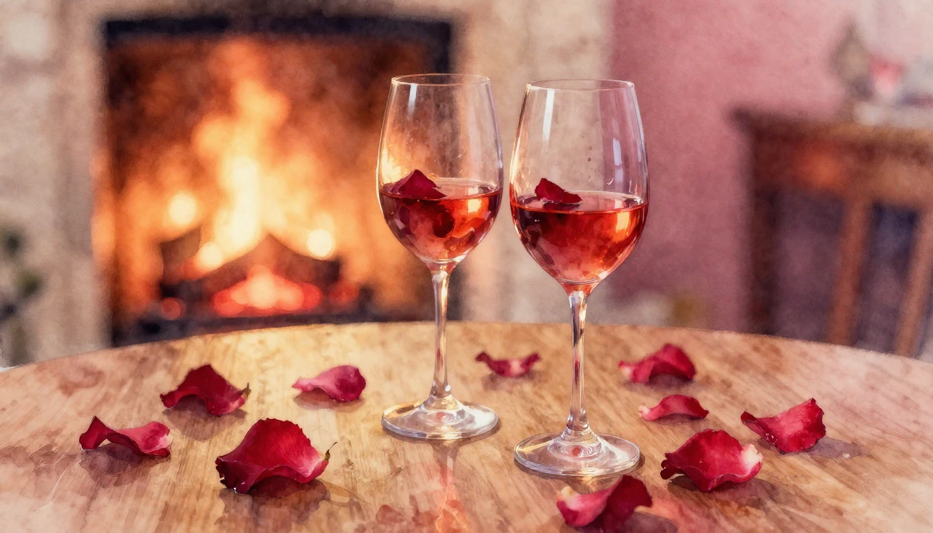 A soft watercolor painting of two elegant wine glasses on a ...