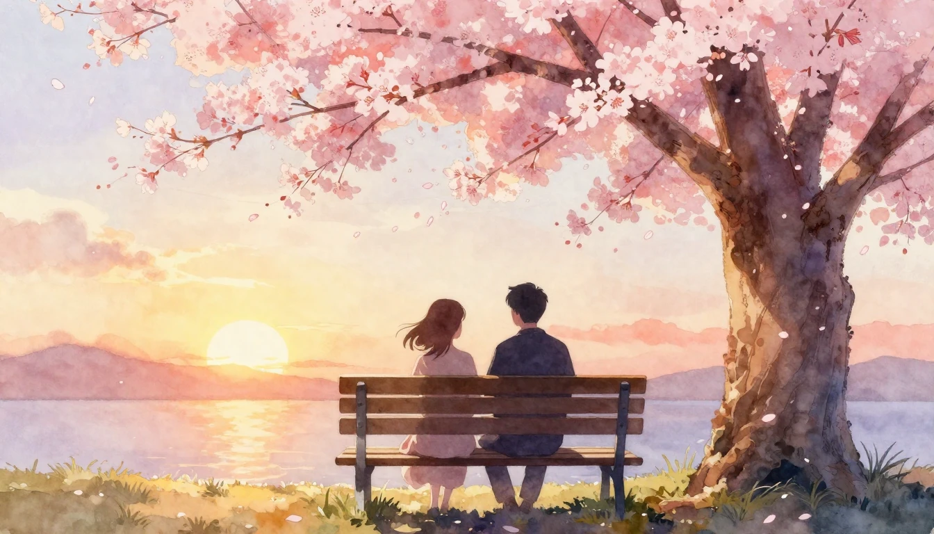 A beautiful watercolor painting of two stylized silhouettes ...