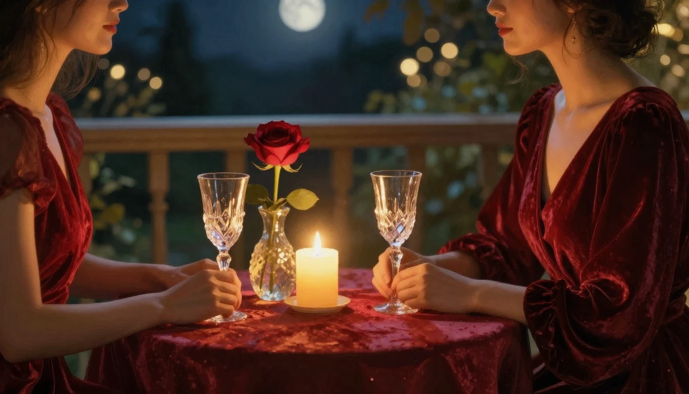 A dreamy and romantic scene of a candlelit table for two on ...