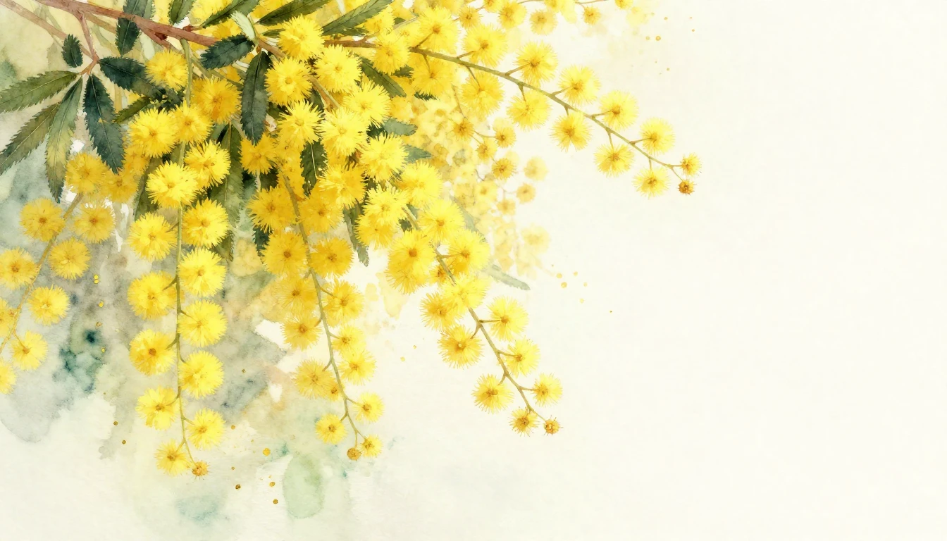 A beautiful watercolor painting of bright yellow mimosa flow...