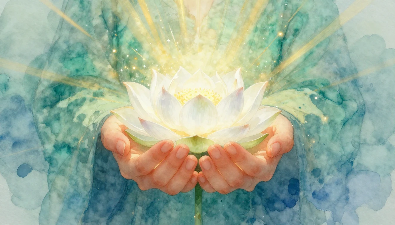 A soft watercolor painting depicting a pair of gentle, glowi...