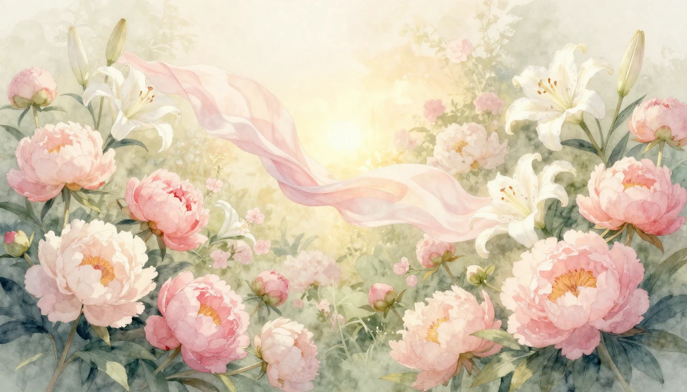 A beautiful watercolor painting depicting a blooming garden ...