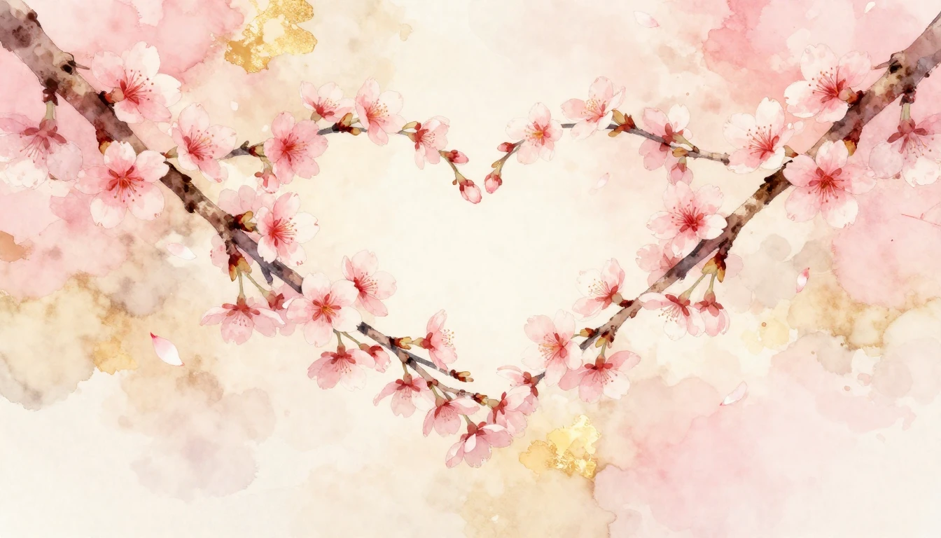 A delicate watercolor painting of two intertwined cherry blo...