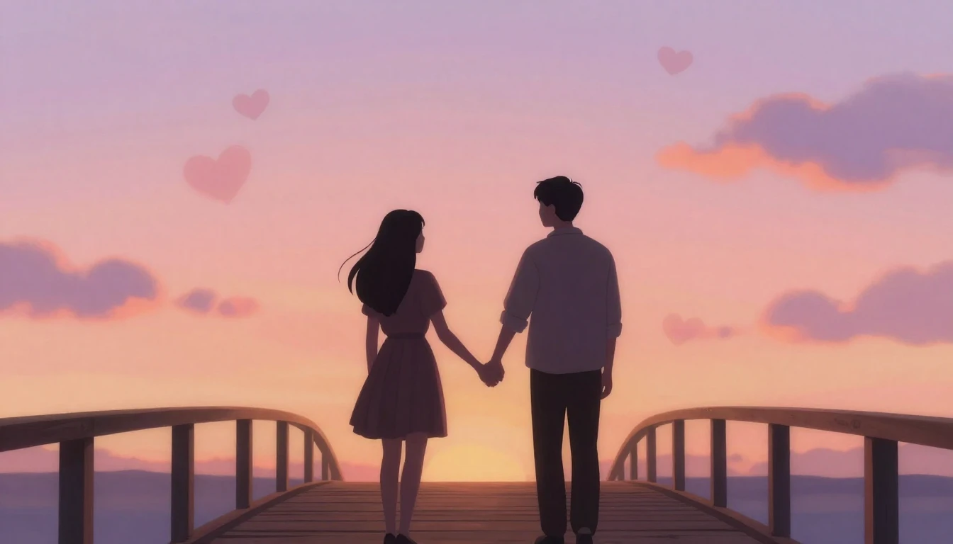 A romantic and artistic illustration of two silhouetted figu...