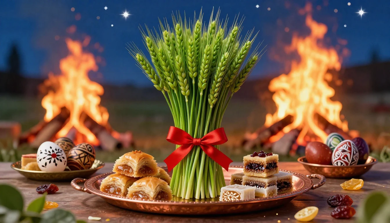 A vibrant and festive illustration representing the Novruz h...