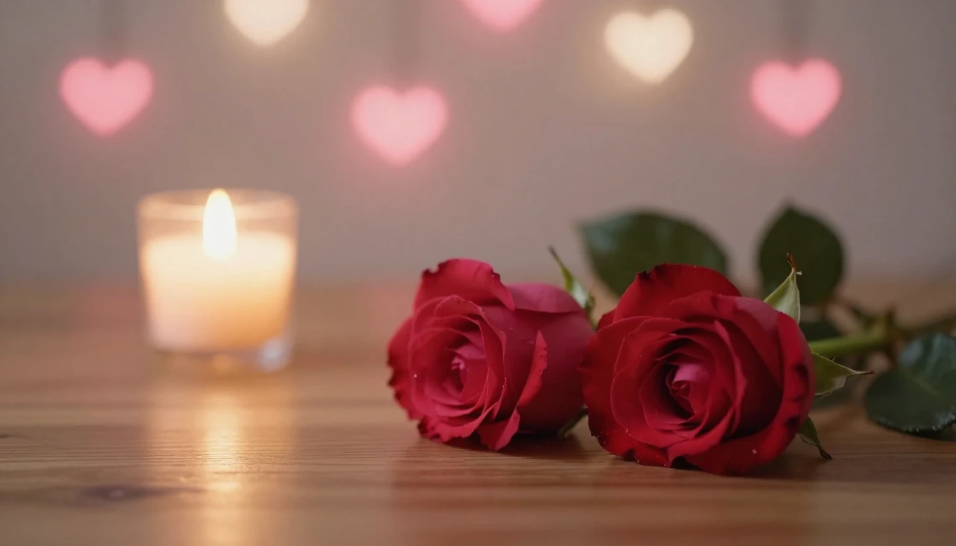 A soft and ethereal scene featuring two delicate red roses l...