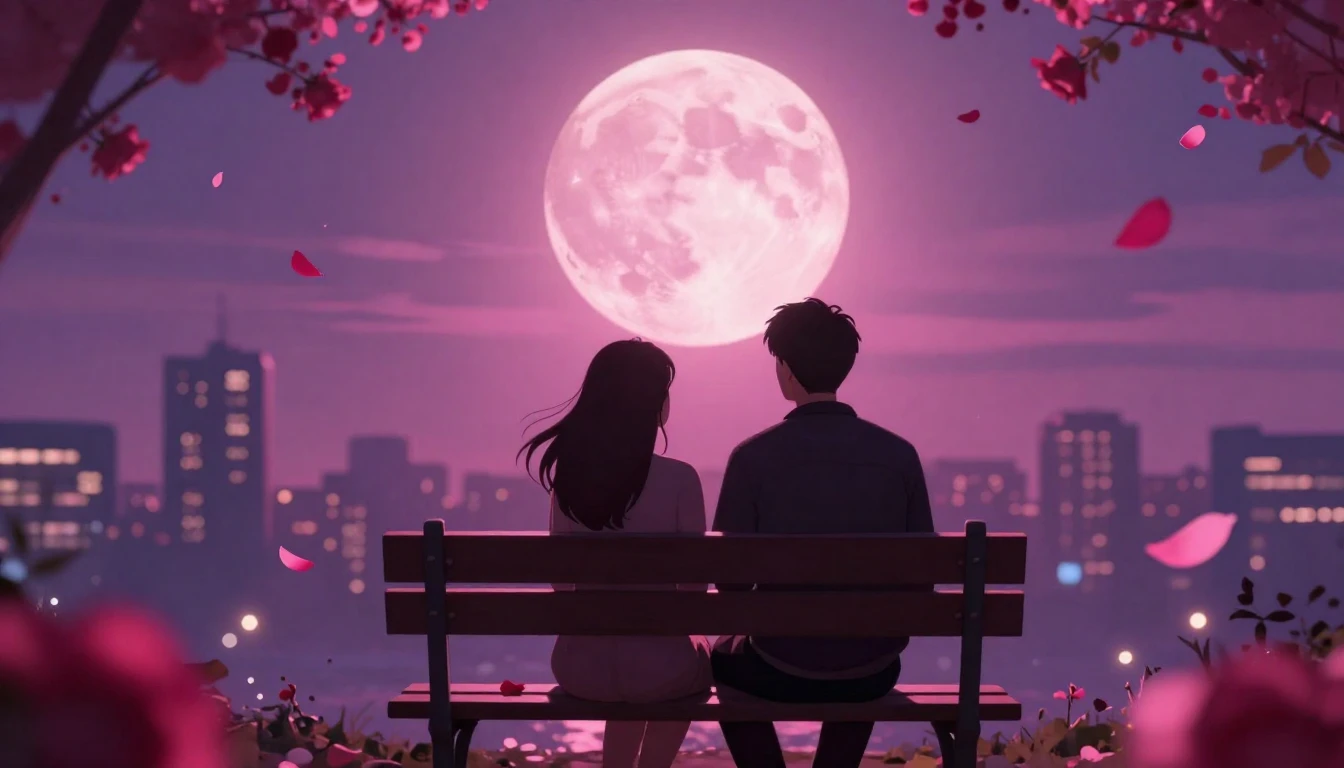 A romantic and dreamy scene featuring a couple's silhouette ...