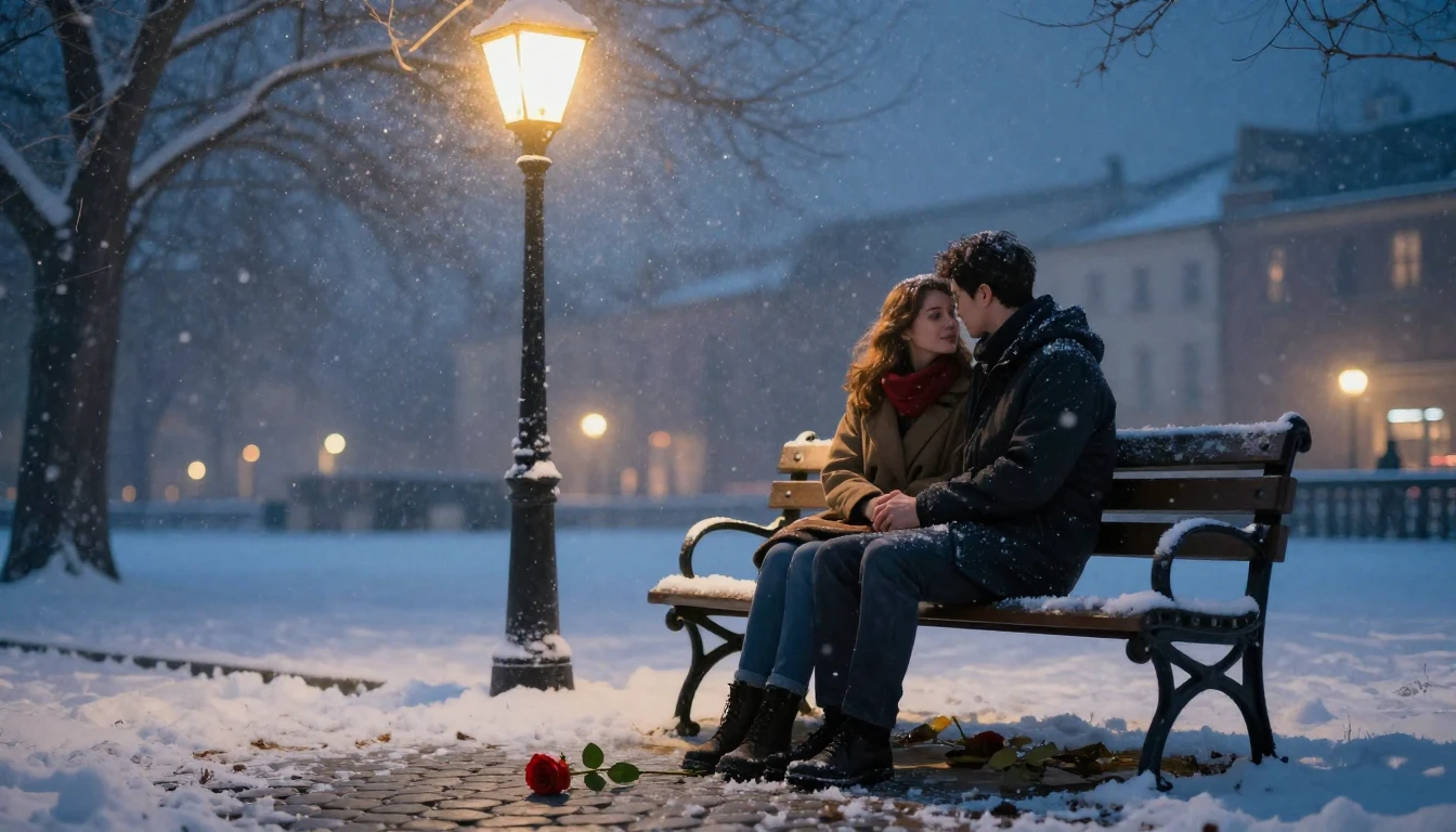 A romantic and dreamy scene featuring a couple sitting on a ...